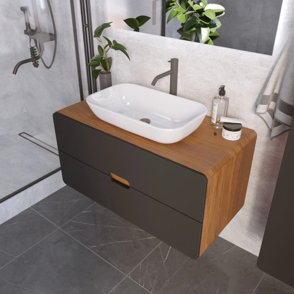 Тумба подвесная 1Marka Vortex  1000x500x50 (орех ноче тортона/монолит найт) (Ц0000033061)