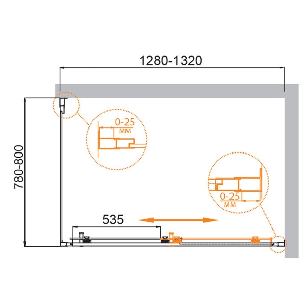Душевой уголок Cezares Molveno 130x80x195 стекло прозрачное, профиль хром (MOLVENO-AH-11-130/80-C-Cr-IV)