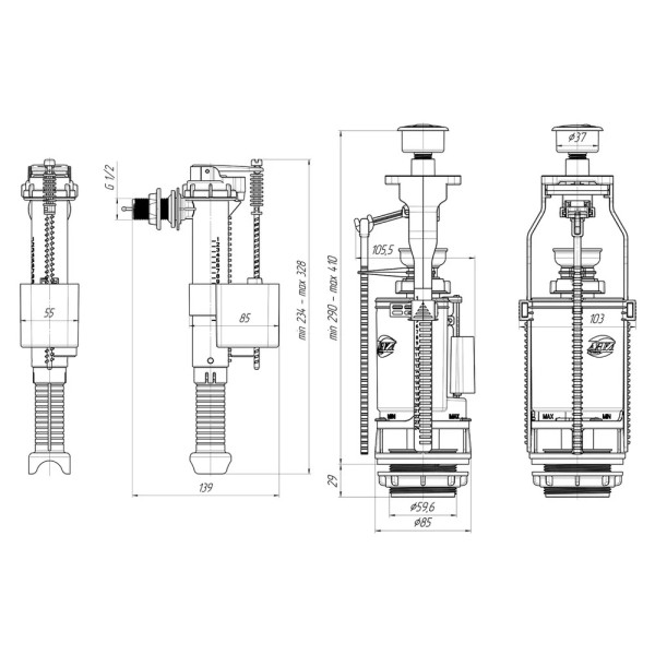 Арматура для смывного бачка АНИ (боковой подвод 1/2" (пластик), 2-уровня, кнопка пласт. хром) АНИ пласт (WC9010C) Арматура для смывного бачка АНИ (боковой подвод 1/2" (пластик), 2-уровня, кнопка пласт. хром) АНИ пласт (WC9010C)