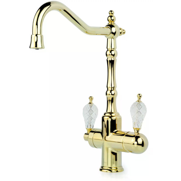 Смеситель для кухни Boheme Kitchen Золотой с краном для питьевой воды (112-CRST)