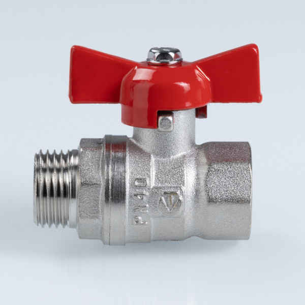 Кран 1/2" ВН шаровый Valtec Стандарт никелированный (ГОСТ, красная бабочка) VT.123.N.04