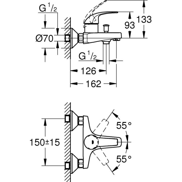 Смеситель для ванны и душа Grohe BauCurve (23599000)