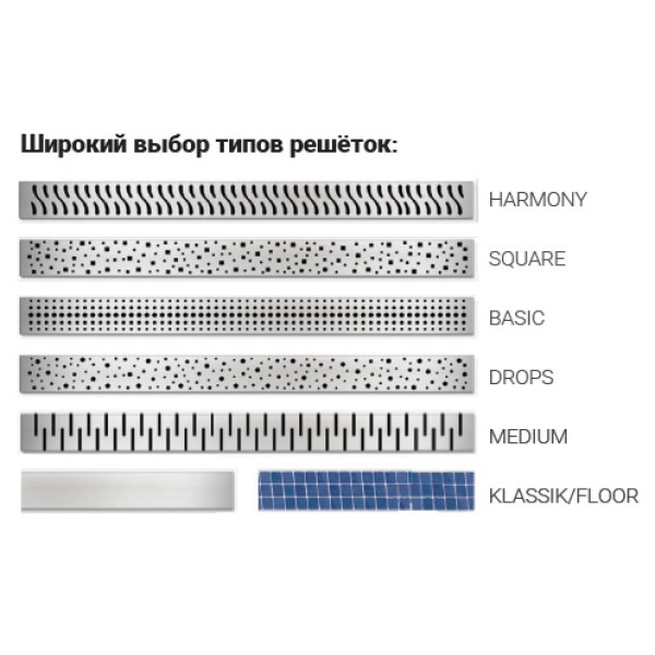 Лоток душевой 400 мм. Miano Medium глянец, боковой слив D50 (MS-40M)