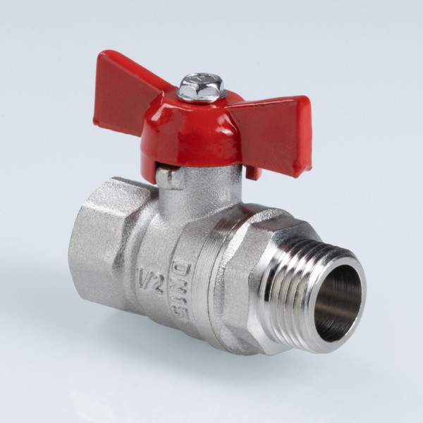 Кран 1/2" ВН шаровый Valtec Стандарт никелированный (ГОСТ, красная бабочка) VT.123.N.04
