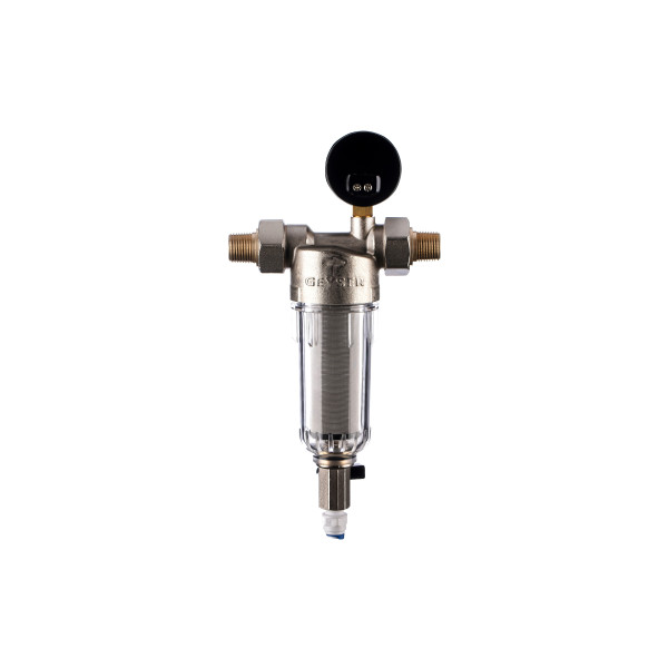 Фильтр с манометром самоочищающийся Гейзер-Бастион 112 1/2" (прозрачный корпус, со сгонами) (32670)