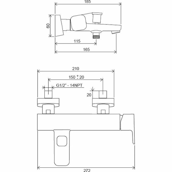 Смеситель для ванны и душа Ravak TD F 022.00/150 хром (X070131)