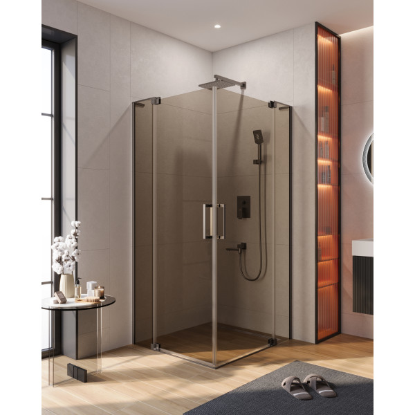 Душевой уголок Cezares Slider 80x90x195 стекло бронза, профиль оружейная сталь (SLIDER-AH-2-80/90-90/100-BR-GM)