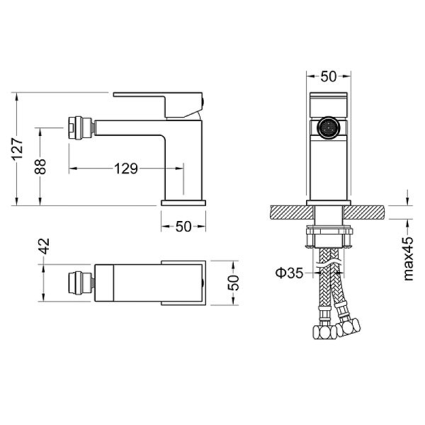 Смеситель для биде Timo Selene гибкая подводка, черный (2062/03F) Смеситель для биде Timo Selene гибкая подводка, черный (2062/03F)