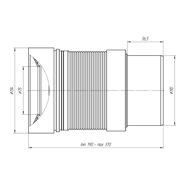 Отвод для унитаза гофрированный АНИ 110 мм. гл.конец (190-370 мм.) АНИ пласт (K821R)