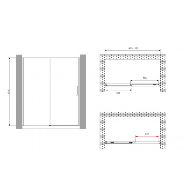 Душевая дверь Abber Komfort 150x200 стекло прозрачное, профиль черный (AG93150B)