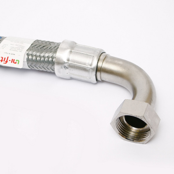 Подводка гибкая антивибрационная Uni-Fitt 800 мм 1" НВ угловая DN 25 оплётка из оцинкованной стали (505S4408)