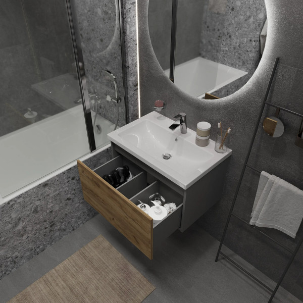 Тумба подвесная 1Marka Aris 590x447x400 антрацит/дуб крафт золотой (Ц0000042279)