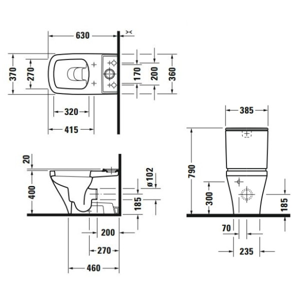 Унитаз напольный Duravit DuraStyle 370х630х420 без бачка и сиденья (2155090000)