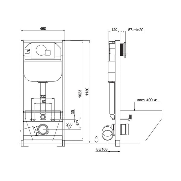 Инсталляция для унитаза Aquanika Basic (с клавишей смыва, два режима слива) (10.702.450.02.10)