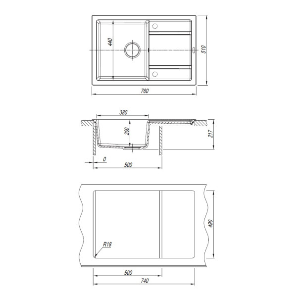 Мойка для кухни Florentina Липси 760 76х51 (Fs, Антрацит) Мойка для кухни Florentina Липси 760 76х51 (Fs, Антрацит)