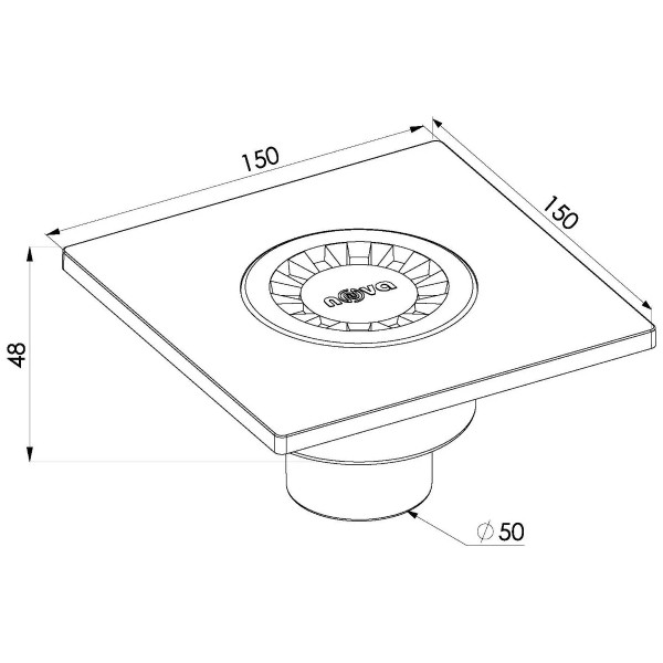 Трап вертикальный 50 мм. (150х150) Nova пластиковая решетка (белый) (5030)