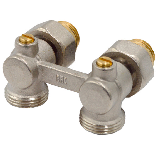 Фитинг двойной угловой со встроенным шаровым краном Okseler с комплектом адаптеров 1/2"х3/4" (oks00390)