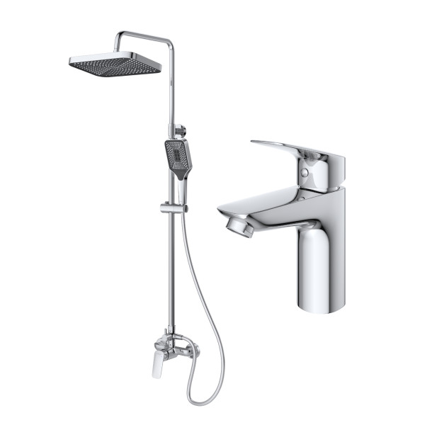 Комплект смесителей BelBagno DUE душевая стойка и смеситель для раковины хром (DUE-DOCM/LVM-CRM) Комплект смесителей BelBagno DUE душевая стойка и смеситель для раковины хром (DUE-DOCM/LVM-CRM)