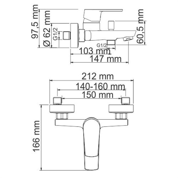 Смеситель для ванны и душа WasserKRAFT Dill 6101 с коротким изливом