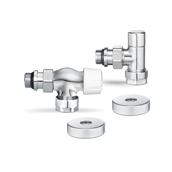 Комплект радиаторных клапанов угловой (осевой) 1/2"х3/4"(18)ЕК Varmega №3 (хром) (VMDV12-410415)