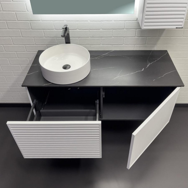 Тумба подвесная Comforty Геленджик 1200x500x525 белый матовый/калакатта Блэк (00-00018707)