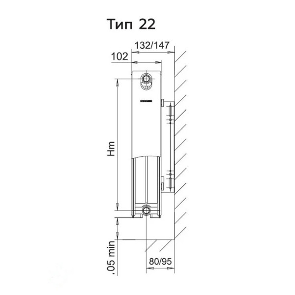 Радиатор стальной панельный 200*800 тип 22 Rommer Ventil (нижнее правое подключение) RRS-2020-222080