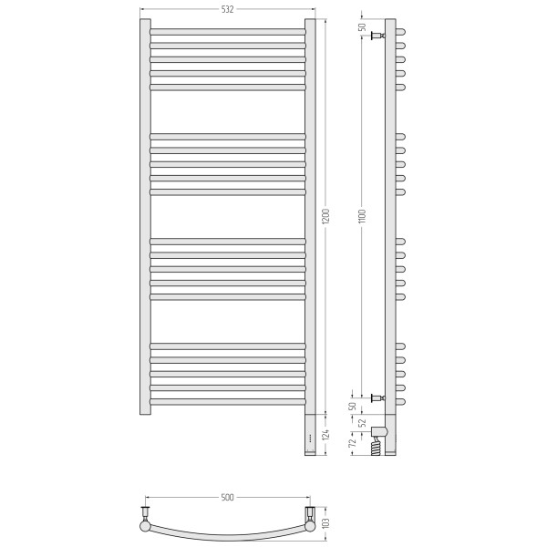 Полотенцесушитель электрический Сунержа Богема 3.0 выгнутая 1200x500 провод справа матовый чёрный (31-5803-1250)
