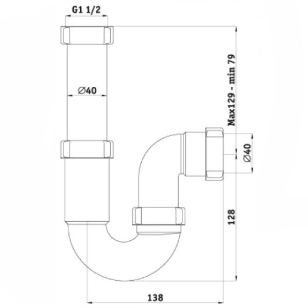 Сифон 40 мм. трубный АНИ для донного клапана (без выпуска) АНИ пласт (D0120)