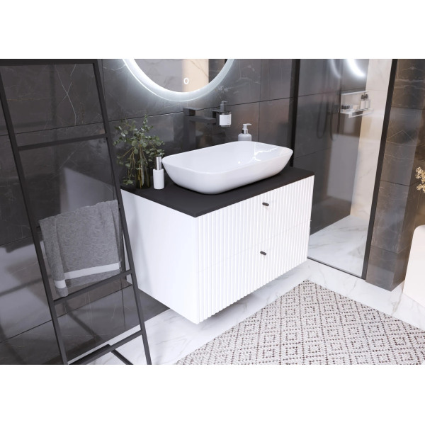 Тумба подвесная 1Marka Desire 800x500x487 белый + черная столешница (Ц0000026590)