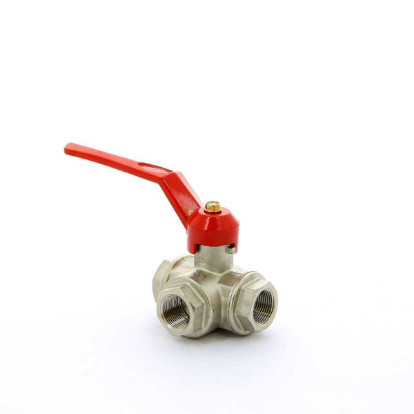 Кран Itap 3/4" шаровый трёхходовой T-порт (красная ручка-рычаг) (1280034T)