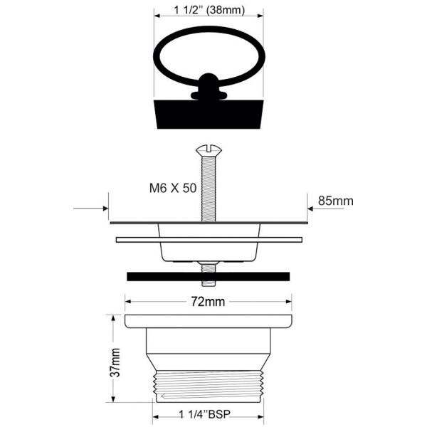Выпуск для мойки McAlpine 32*85 мм. с пробкой (MRWW3)