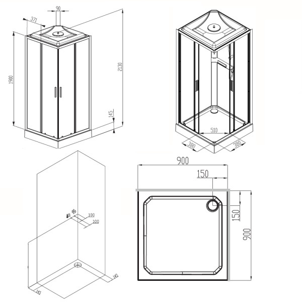 Душевая кабина AM.PM Gem Square 90x90 профиль матовый хром, стекло прозрачное (W90C-403-090MT)