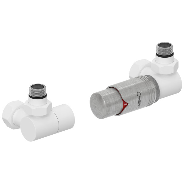 Терморегулятор автоматический Сунержа 1/2"х3/4" НР/НГ 3D правый, набор, матовый белый - сталь (30-1422-6205)