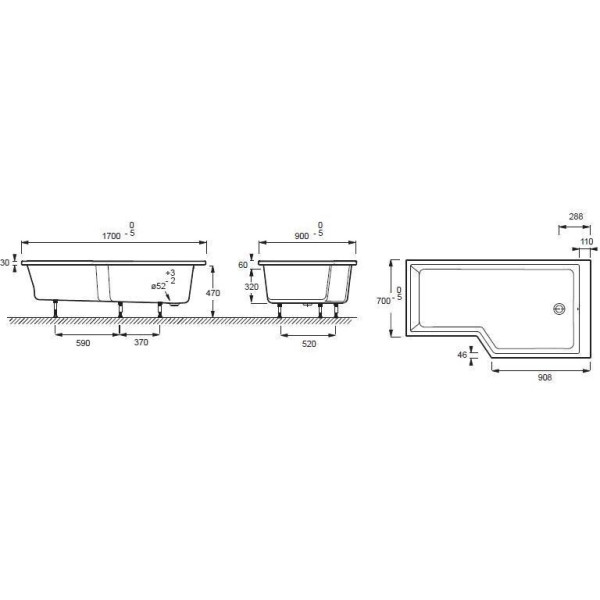 Ванна акриловая Jacob Delafon Bain-Douche neo 170*90 L (E6D002R-00)