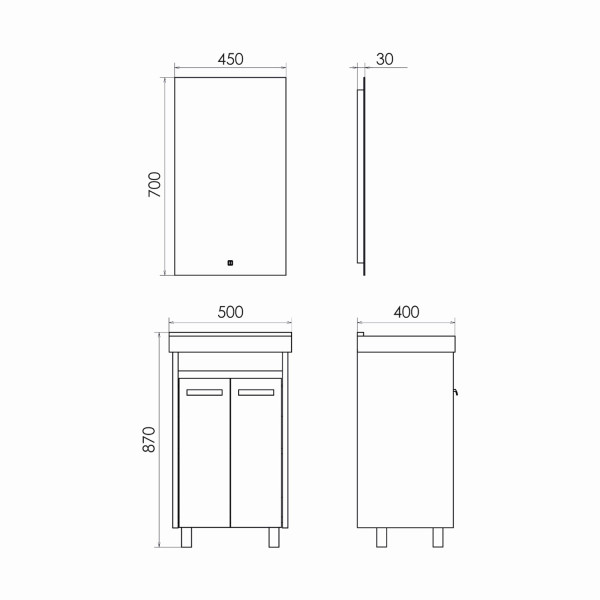 Тумба напольная Comforty Марио 500x870x400 дуб дымчатый матовый с раковиной (00-00001464)