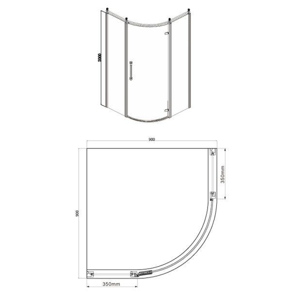 Душевое ограждение Azario Ontario 90х90х200 L стекло прозрачное профиль хром золото (AZ-NBB2231-L 90 GOLD)