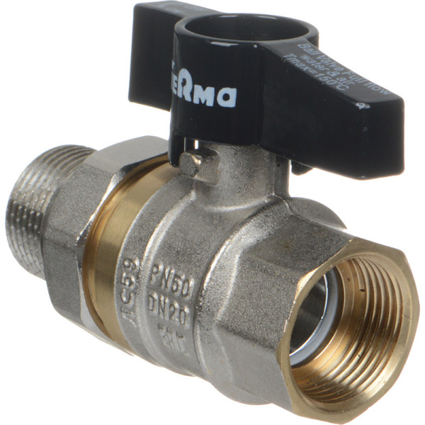 Кран 3/4" шаровый со сгоном TeRma CB (чёрная бабочка) (30215) Кран 3/4" шаровый со сгоном TeRma CB (чёрная бабочка) (30215)