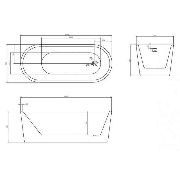 Акриловая ванна отдельностоящая Abber AB9272-1.7 170х70