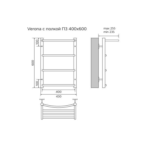 Полотенцесушитель водяной Azario Verona 400x600 с полочкой (хром)