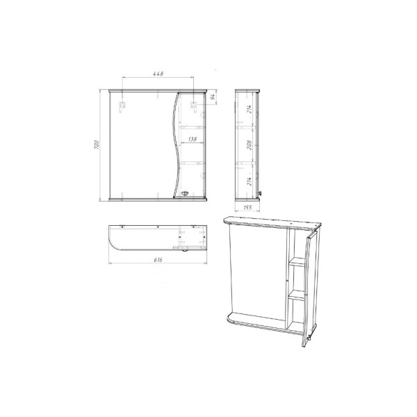 Шкаф зеркальный Домино Айсберг Волна 60 правый (DA1047HZ) Шкаф зеркальный Домино Айсберг Волна 60 правый (DA1047HZ)