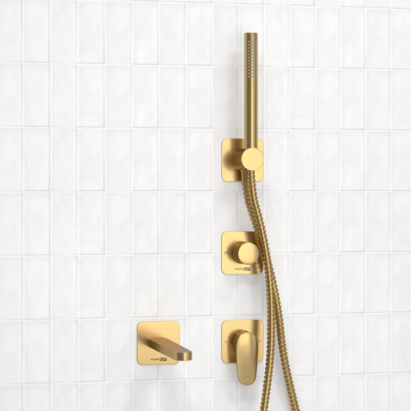 Смеситель для ванны и душа встраиваемый для ванны с лейкой и изливом WasserKRAFT матовое золото (A3651.282.284.285.194.286)