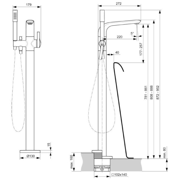 Смеситель напольный для ванны и душа Ideal Standard Melange (A6120AA)