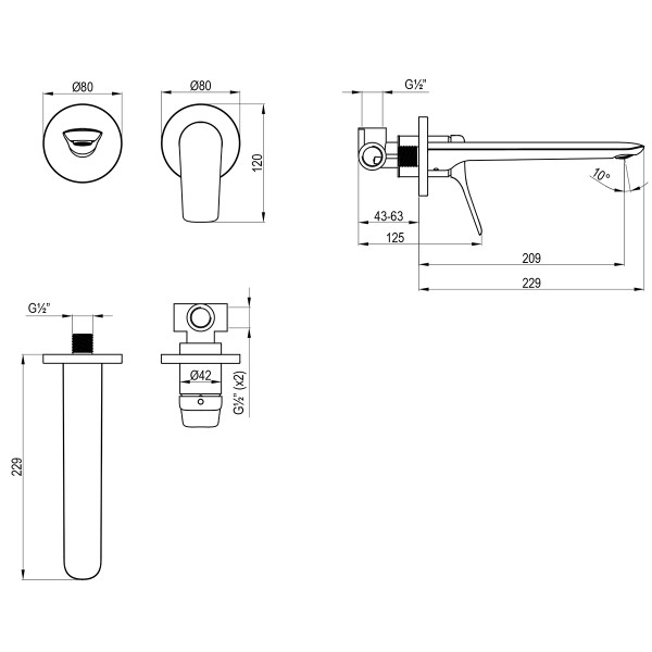Смеситель для раковины Lemark Ortus встраиваемый хром (LM11326C)