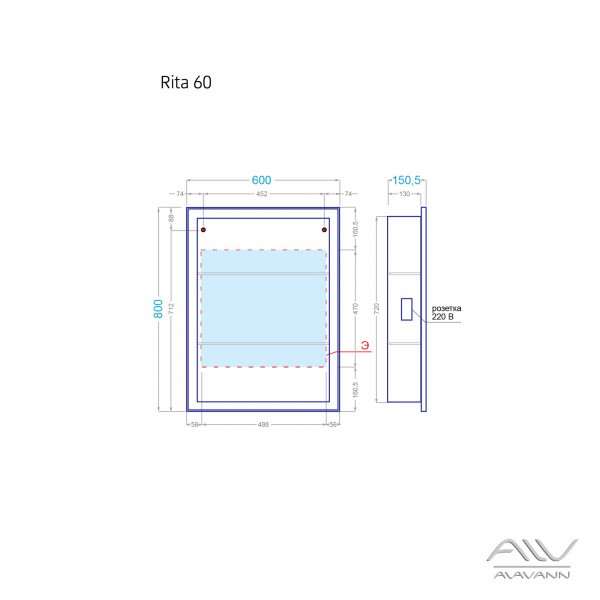 Шкаф зеркальный Alavann Rita 60 Шкаф зеркальный Alavann Rita 60