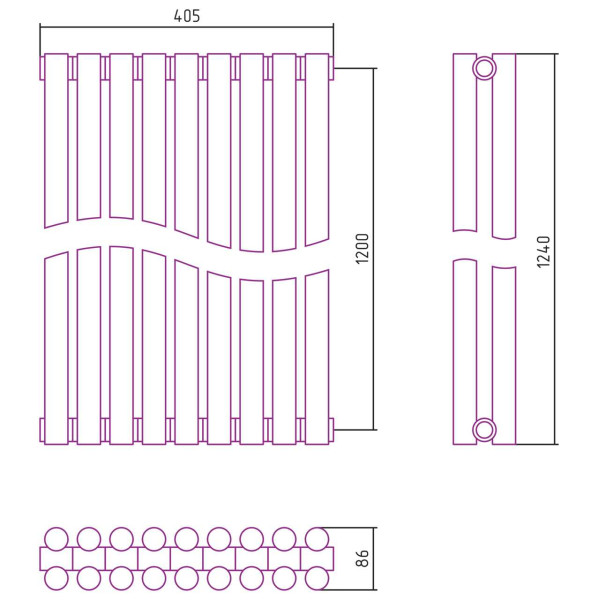 Дизайн-радиатор Сунержа Эстет-11 1200*405 9 секций хром (00-0302-1209)