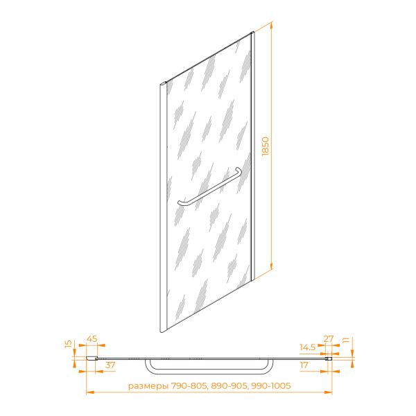 Душевая перегородка RGW Z-060-1B 100x185 стекло прозрачное, профиль черный (352206100-14)