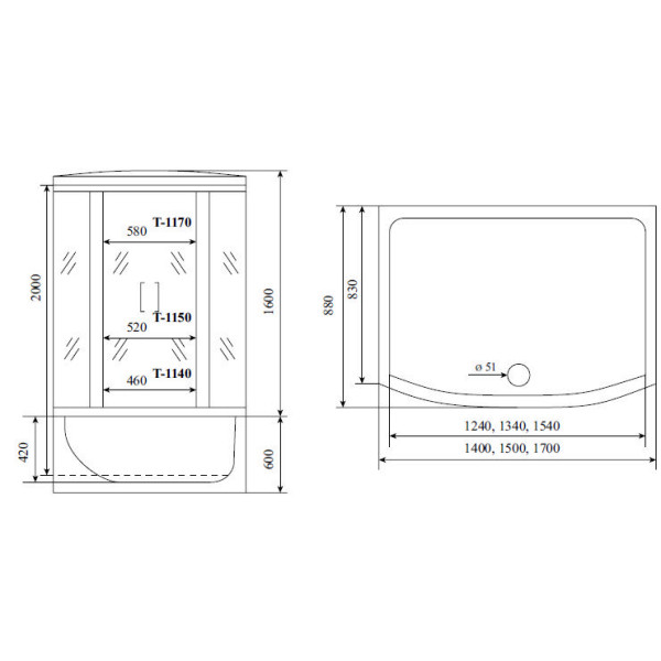 Душевая кабина Timo T-6650 Black 150x88x220 стекло прозрачное, профиль черный (T-6650 B)