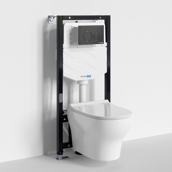 Комплект инсталляция с унитазом WasserKRAFT Aller с клавишей смыва черный матовый c сиденьем дюропласт (10TLT.010.ME.MB02.H001)