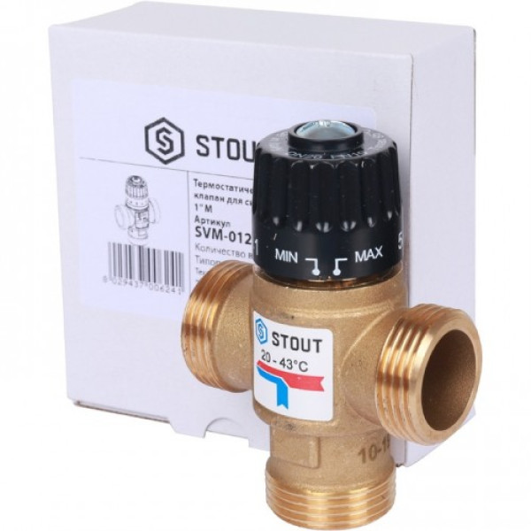 Вентиль термостатический смесительный Stout 1" НР 20-43°C, KVs 2,5 SVM-0120-254325 Вентиль термостатический смесительный Stout 1" НР 20-43°C, KVs 2,5 SVM-0120-254325
