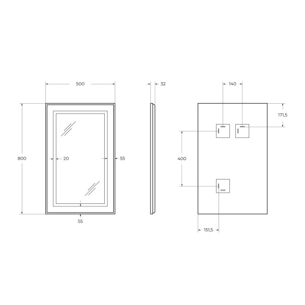 Зеркало BelBagno 500x800x32 в алюминиевой раме со встроенным светильником и сенсорным выключателем по периметру рамы (SPC-KRAFT-500-800-SENS-AL)
